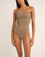 The Rhythm Womens Sol Stripe Strapless One Piece Swimsuit in Black