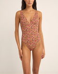 The Rhythm Womens Marie Floral Classic One Piece Swimsuit in Pink