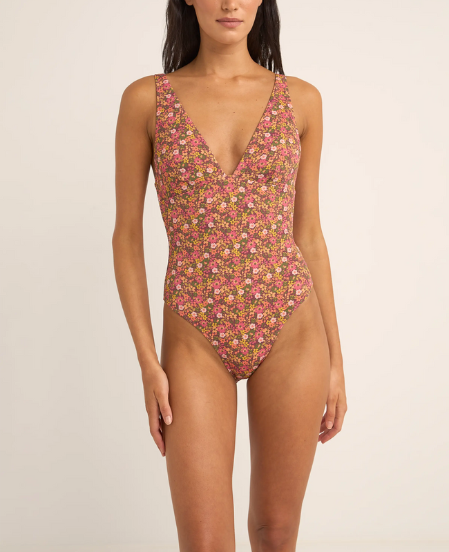 The Rhythm Womens Marie Floral Classic One Piece Swimsuit in Pink