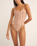 The Rhythm Womens Seafarer Tie Back Minimal One Piece Swimsuit in Brown