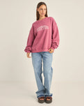 The Rhythm Womens College Crew Neck Sweatshirt in Berry
