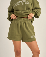 The Rhythm Womens College Fleece Walkshorts in Olive