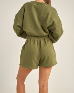 The Rhythm Womens College Fleece Walkshorts in Olive