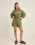 The Rhythm Womens College Fleece Walkshorts in Olive