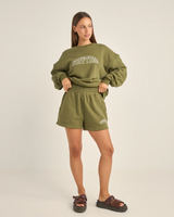 The Rhythm Womens College Fleece Walkshorts in Olive