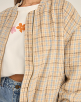 The Rhythm Womens Luca Oversized Check Bomber Jacket in Blue