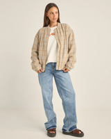 The Rhythm Womens Luca Oversized Check Bomber Jacket in Blue