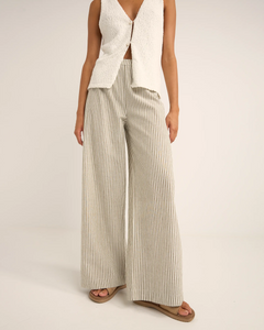 The Rhythm Womens Valley Stripe Wide Leg Trousers in Ivy