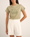 The Rhythm Womens Beachcomber Crop Crew T-Shirt in Ivy