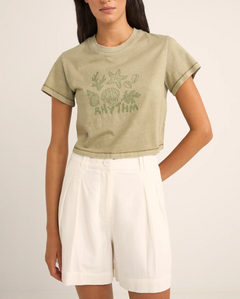 The Rhythm Womens Beachcomber Crop Crew T-Shirt in Ivy
