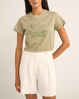 The Rhythm Womens Beachcomber Crop Crew T-Shirt in Ivy