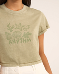 The Rhythm Womens Beachcomber Crop Crew T-Shirt in Ivy