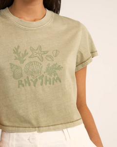 The Rhythm Womens Beachcomber Crop Crew T-Shirt in Ivy