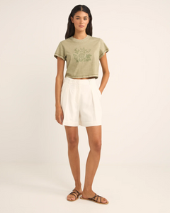 The Rhythm Womens Beachcomber Crop Crew T-Shirt in Ivy