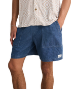 The Rhythm Mens Textured Wale Walkshorts in Washed Indigo