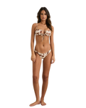 Melia Floral Tie Front Bandeau Bikini Top in Chocolate