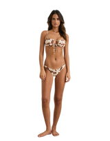 Melia Floral Tie Front Bandeau Bikini Top in Chocolate