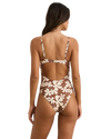 Melia Floral Tie Front One Piece Swimsuit in Chocolate