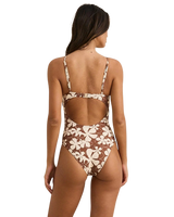 Melia Floral Tie Front One Piece Swimsuit in Chocolate