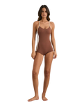 Lily Rib Cross Back Surf Short One Piece Swimsuit in Chocolate