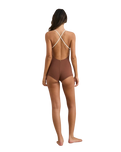 Lily Rib Cross Back Surf Short One Piece Swimsuit in Chocolate