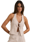 The Rhythm Womens Louise Tie Front Halter Top in Tan