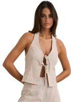 The Rhythm Womens Louise Tie Front Halter Top in Tan