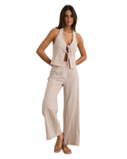 The Rhythm Womens Louise Tie Front Halter Top in Tan