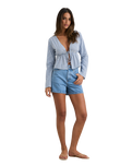 The Rhythm Womens Lola Check Tie Front Long Sleeve Top in Blue
