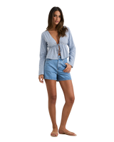 The Rhythm Womens Lola Check Tie Front Long Sleeve Top in Blue
