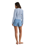 The Rhythm Womens Lola Check Tie Front Long Sleeve Top in Blue