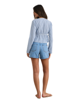 The Rhythm Womens Lola Check Tie Front Long Sleeve Top in Blue