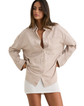The Rhythm Womens Valley Stripe Oversized Shirt in Tan