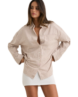 The Rhythm Womens Valley Stripe Oversized Shirt in Tan