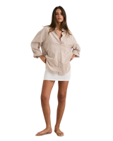 The Rhythm Womens Valley Stripe Oversized Shirt in Tan