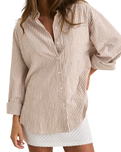 The Rhythm Womens Valley Stripe Oversized Shirt in Tan