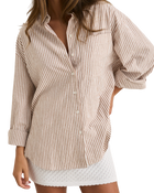 The Rhythm Womens Valley Stripe Oversized Shirt in Tan