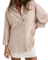 The Rhythm Womens Valley Stripe Oversized Shirt in Tan