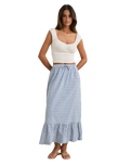 The Rhythm Womens Lola Check Tiered Maxi Skirt in Blue