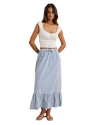 The Rhythm Womens Lola Check Tiered Maxi Skirt in Blue