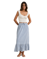 The Rhythm Womens Lola Check Tiered Maxi Skirt in Blue