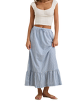 The Rhythm Womens Lola Check Tiered Maxi Skirt in Blue