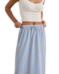 The Rhythm Womens Lola Check Tiered Maxi Skirt in Blue