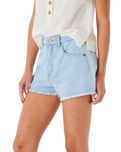 The Rip Curl Womens Amy High Waist Denim Shorts in Light Blue