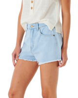 The Rip Curl Womens Amy High Waist Denim Shorts in Light Blue