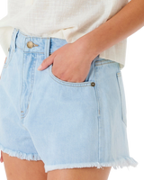 The Rip Curl Womens Amy High Waist Denim Shorts in Light Blue
