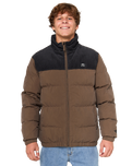 The Rip Curl Mens Fade Out Cord Puffer Jacket in Chocolate