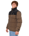 The Rip Curl Mens Fade Out Cord Puffer Jacket in Chocolate