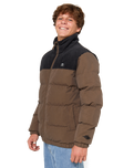 The Rip Curl Mens Fade Out Cord Puffer Jacket in Chocolate