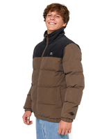 The Rip Curl Mens Fade Out Cord Puffer Jacket in Chocolate